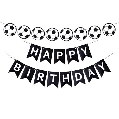 Soccer Happy Birthday Banner, Black Soccer Birthday Sign for Boys Girls Fans Party Decoration