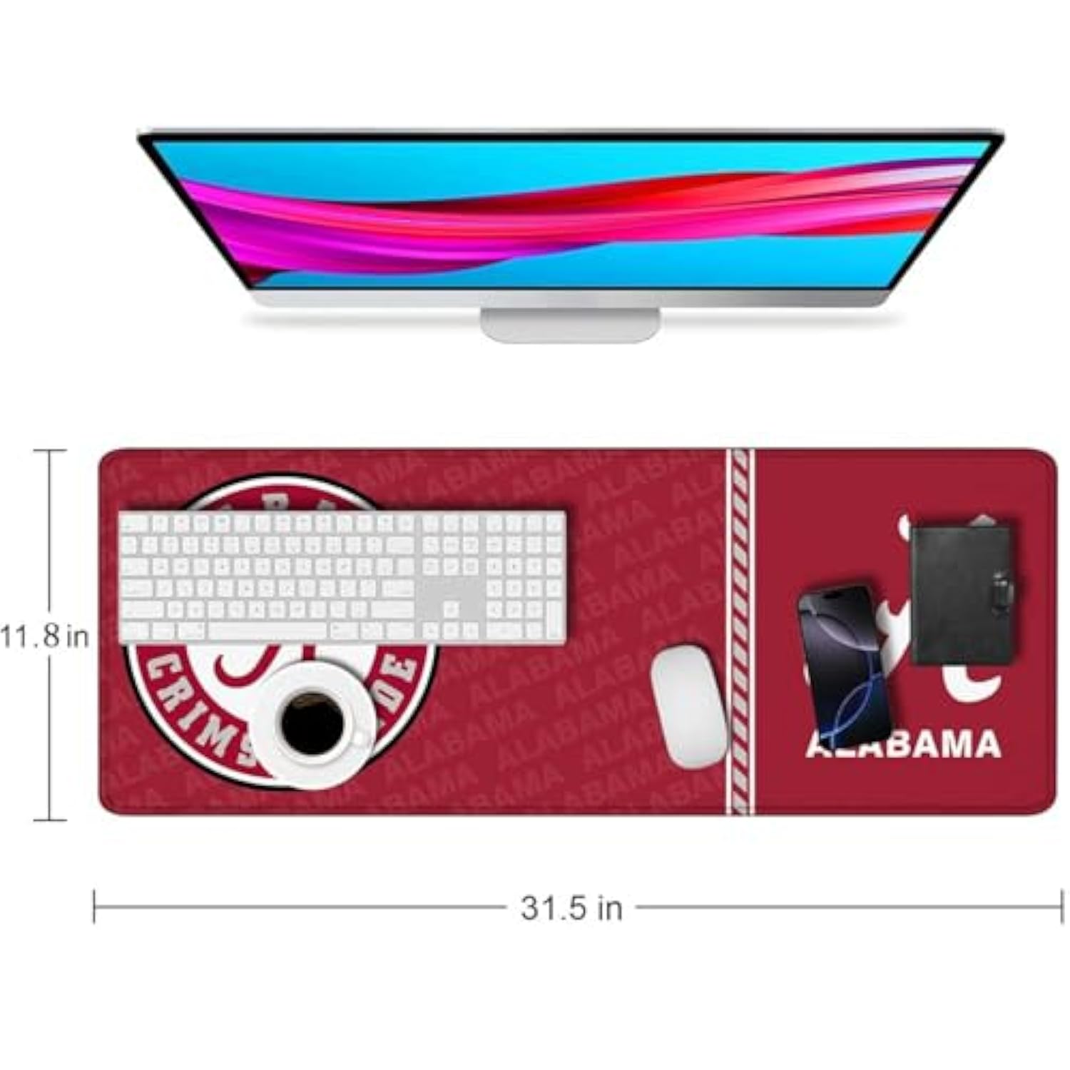 Large Extended Gaming Mouse Pad With Stitched Edges, College Football Non-Slip Waterproof Rubber Base Mouse Pad For Alabama Office, Computer, Keyboard, Laptop And Home Desk Pad 31.5 X 11.7 Inch
