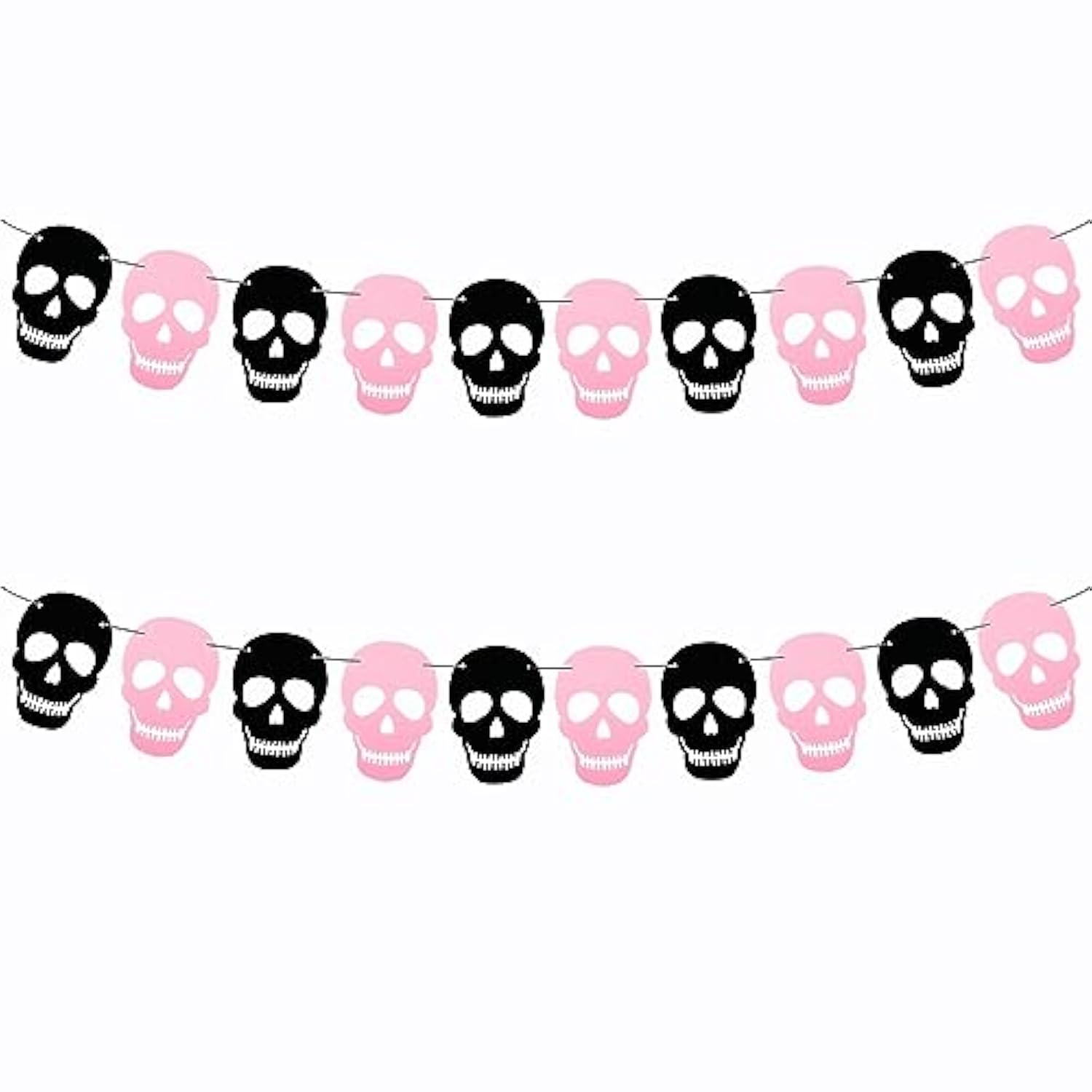 2 Pack Black Pink Skull Garland Banner Felt Skeleton Garland Halloween Banner For Diy Gothic Decorations Halloween Home Decor