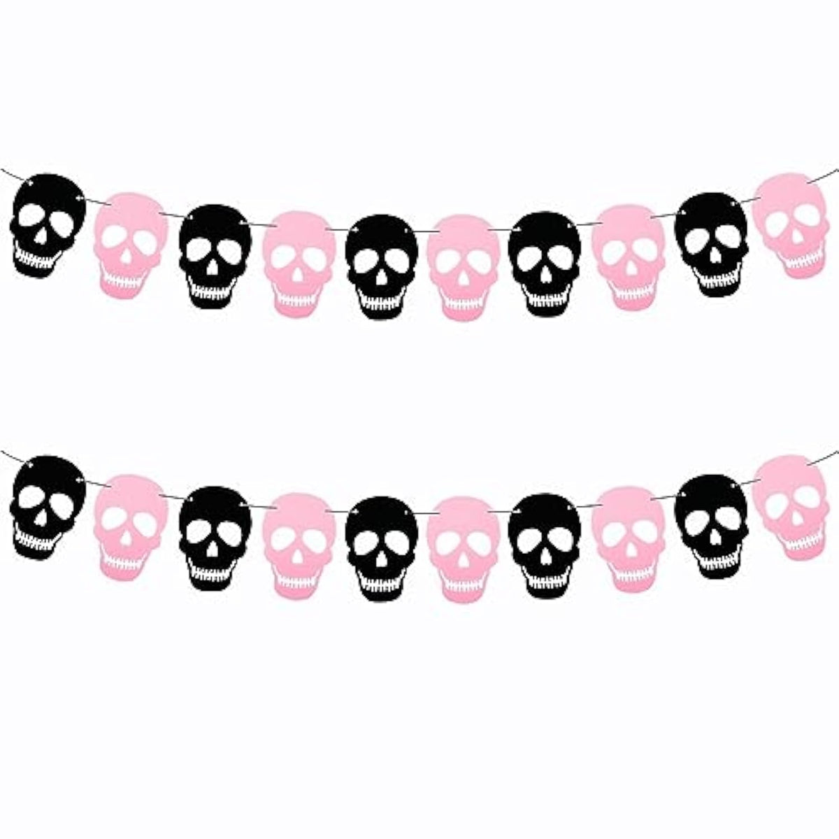 2 Pack Black Pink Skull Garland Banner Felt Skeleton Garland Halloween Banner For Diy Gothic Decorations Halloween Home Decor