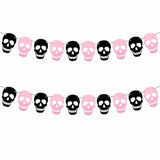 2 Pack Black Pink Skull Garland Banner Felt Skeleton Garland Halloween Banner For Diy Gothic Decorations Halloween Home Decor