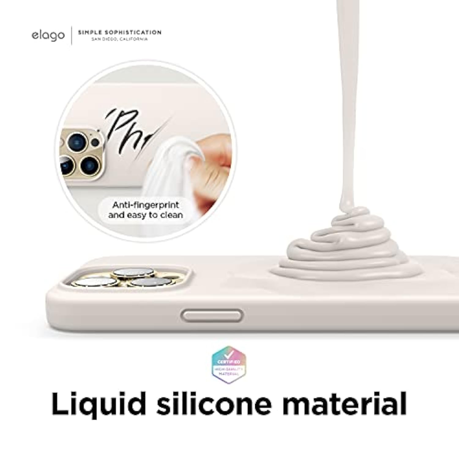 elago Compatible with iPhone 13 Pro Max Case, Liquid Silicone Case, Full Body Screen Camera Protective Cover, Shockproof, Slim Phone, Anti-Scratch Soft Microfiber Lining, 6.7 inch (Stone)