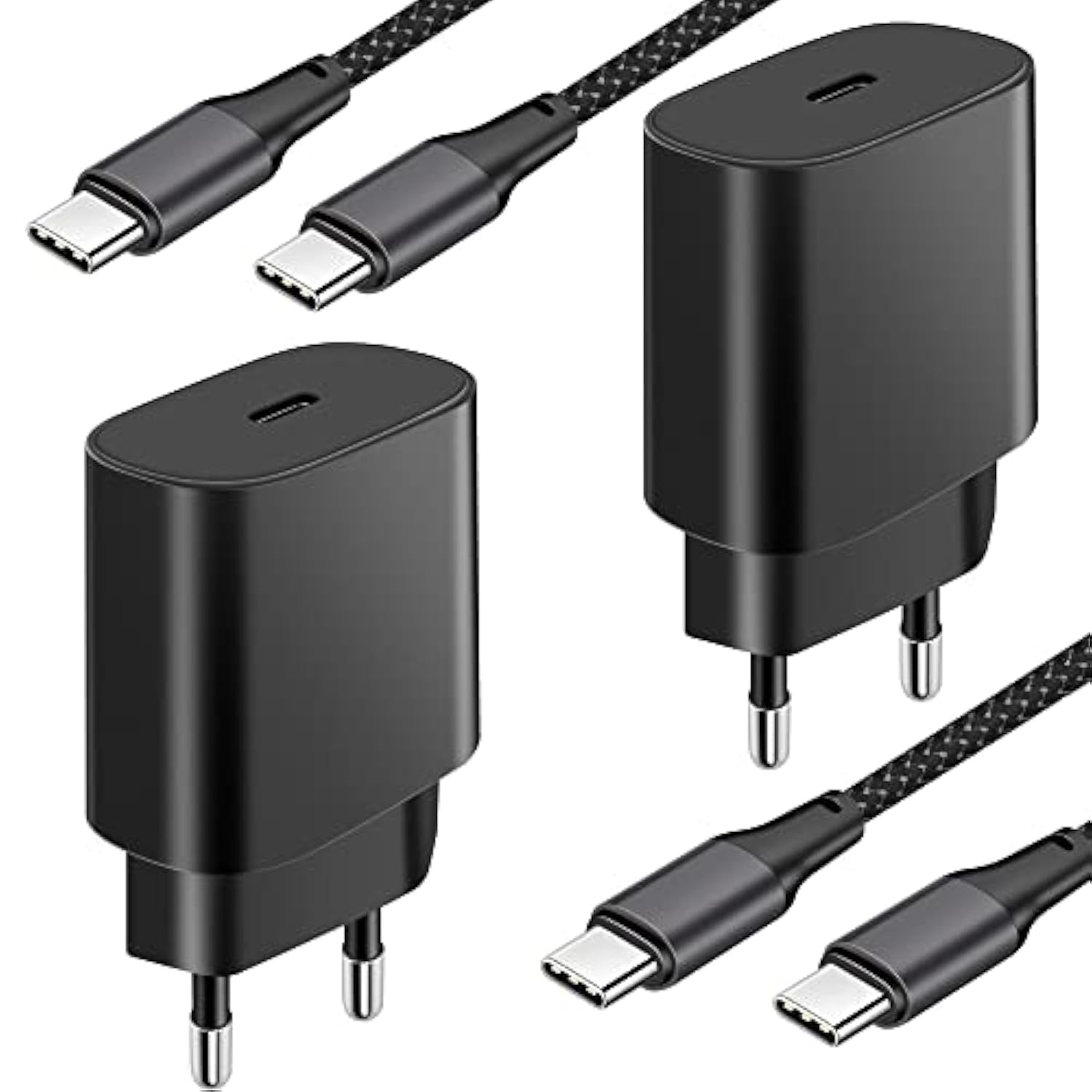 European Travel Plug Adapter, 2Pack 25W Type C Super Fast Charger Block Usb C International Power Adapter Us To Europe Eu For Iphone 16E/16/15 Pro Max/Plus, Ipad, Samsung, Android With 6Ft Usb C Cable