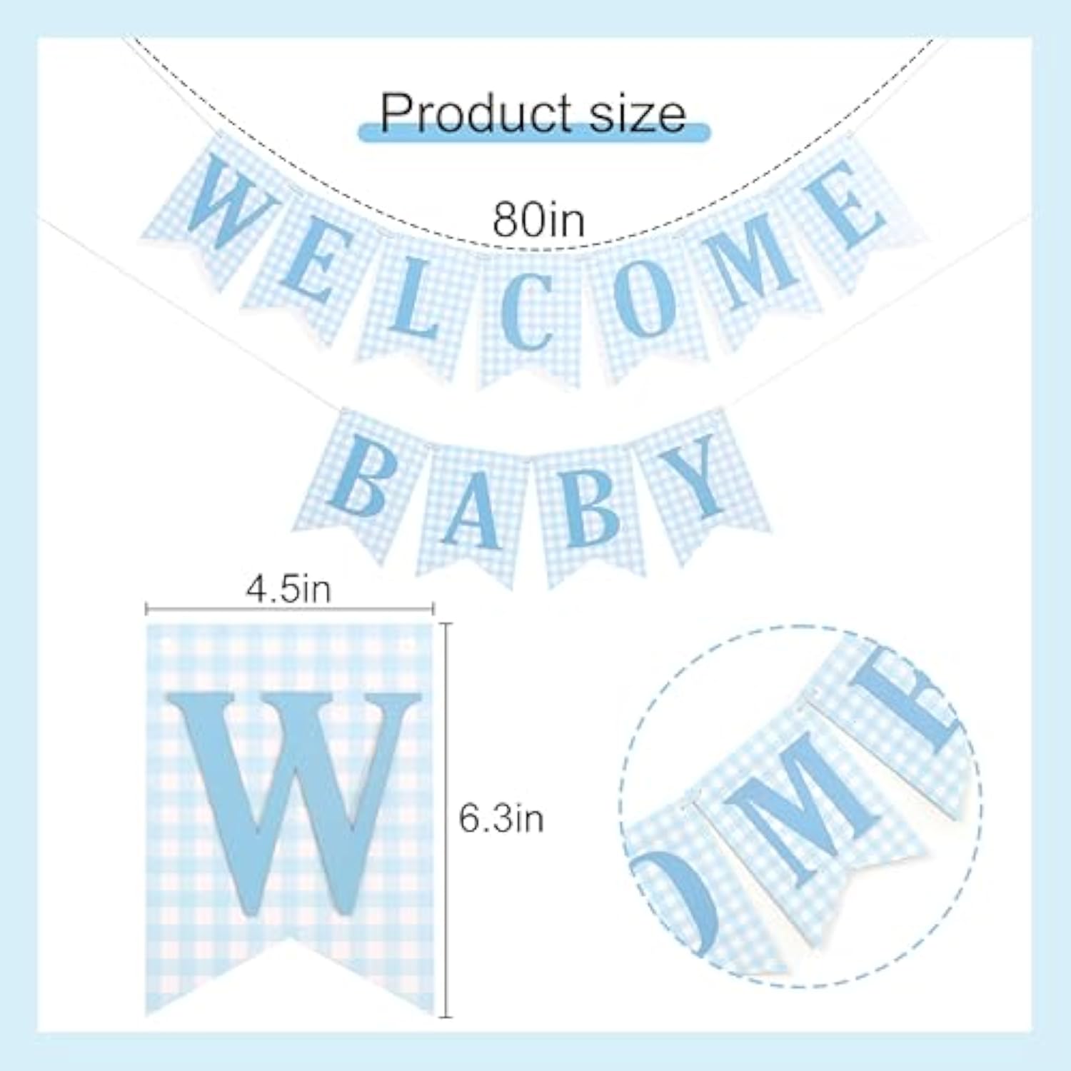 Blue Gingham Welcome Baby Banner Blue White Baby Shower It’s a Boy Decor