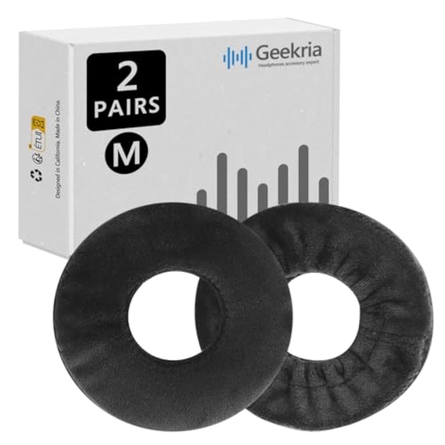 Geekria 2 Pairs Velour Headphones Ear Covers, Washable & Stretchable Sanitary Protectors for Over-Ear Headset, Sweat Cover for Warm & Comfort (M/Black)
