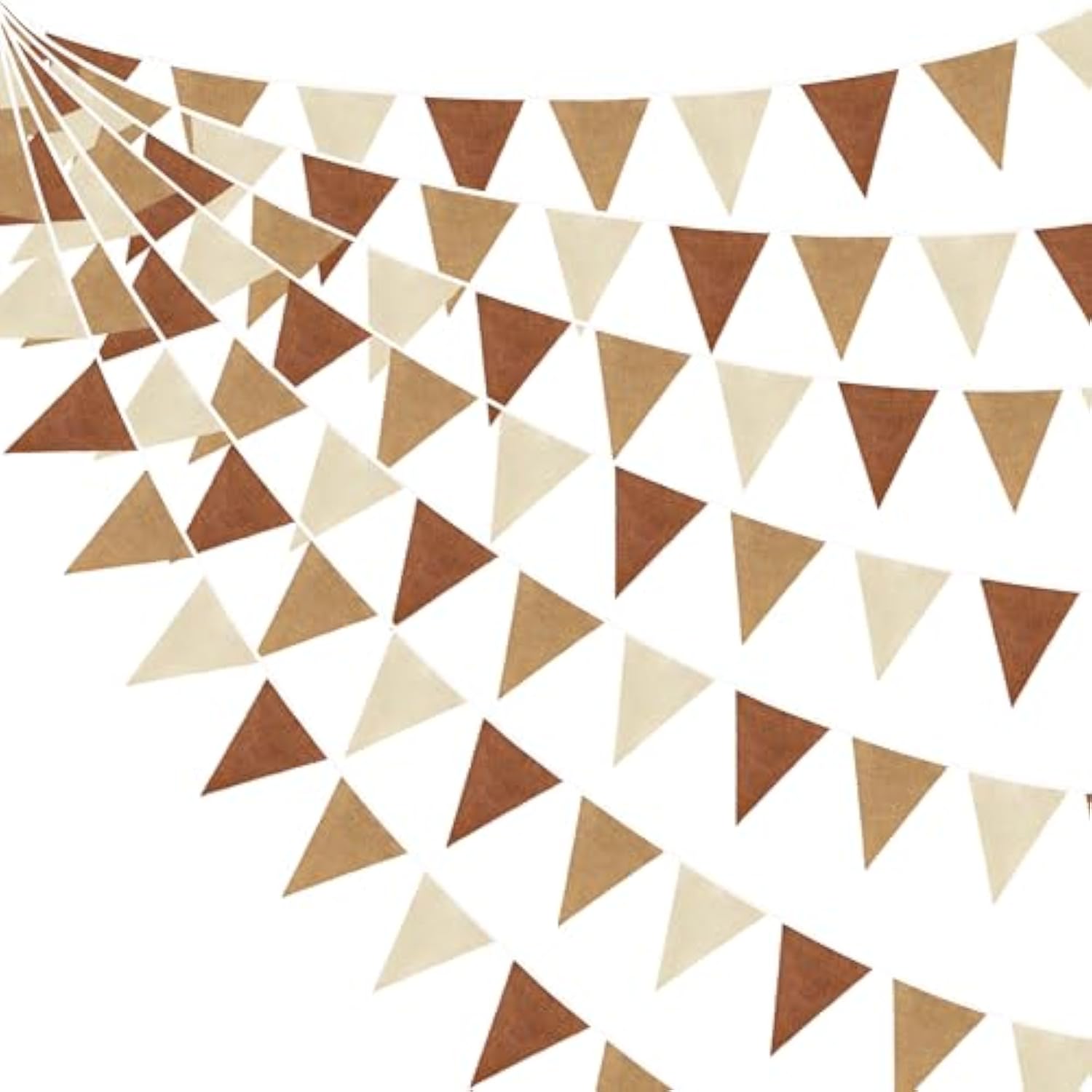 32Ft Brown Party Decorations Boho Pennant Banner Fabric Triangle Flag Linen Bunting Garland Streamers For Woodland Teddy Bear Baby Shower Jungle Safari Birthday Home Nursery Outdoor Garden Decor