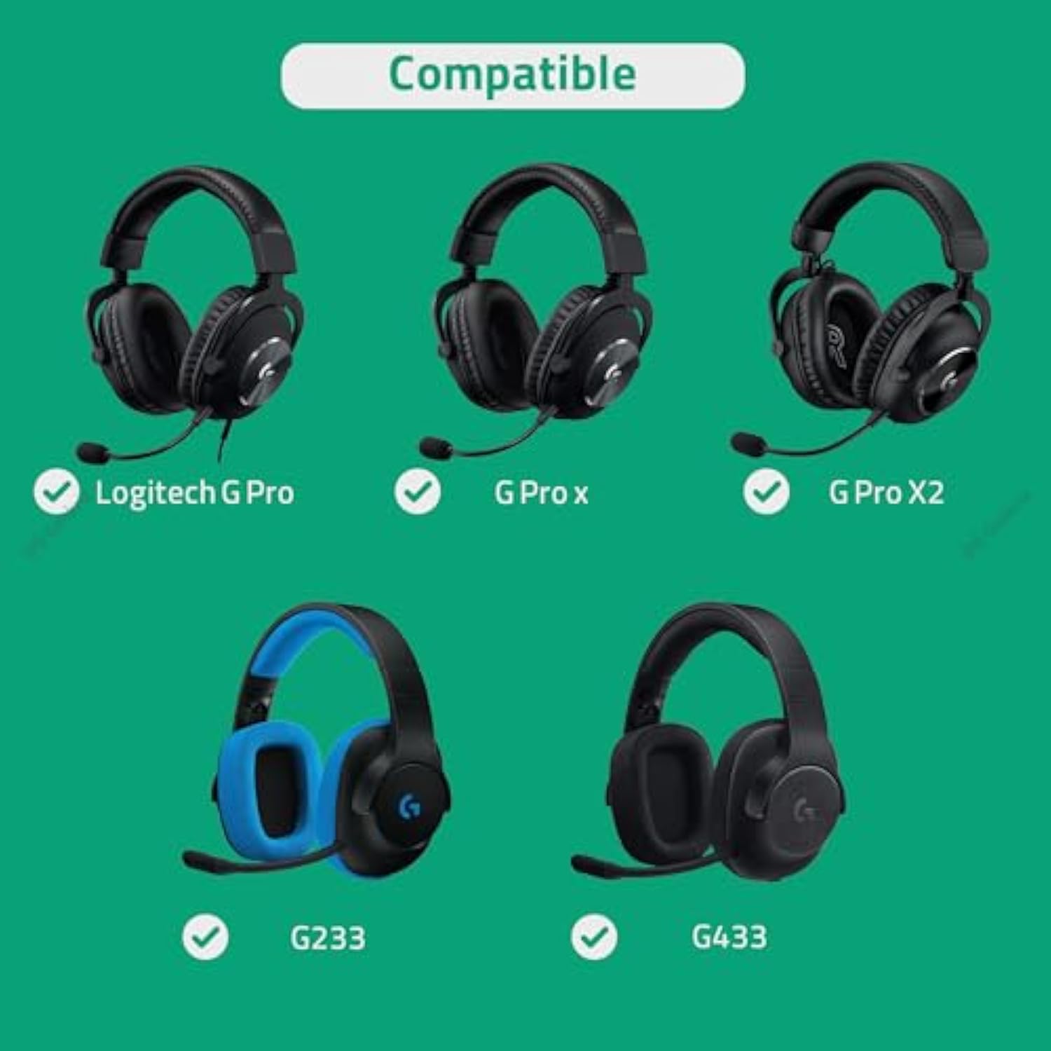 Geekria Replacement Ear Pads Compatible with Logitech G Pro/Prox/ 433/233/ ProX2 Headphones Ear Cushions, Repair Parts with Video Guide (Black)