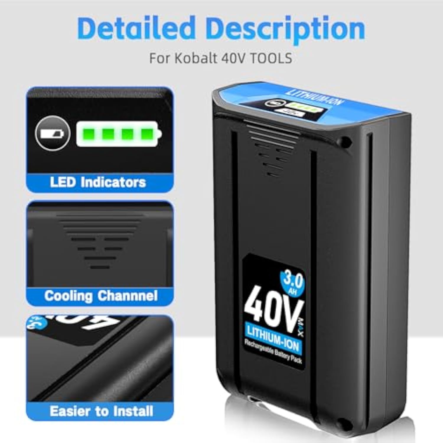40V 3.0Ah Replacement Battery For Kobalt 40V Kb2540C-06 Lithium Ion Battery Kb440-06 Kb440-03 Kb640-03 Kb240-06 Kb240C-06 Kb640-06 Kb245-06 Kb540-06 ?Cordless Power Tool Battery