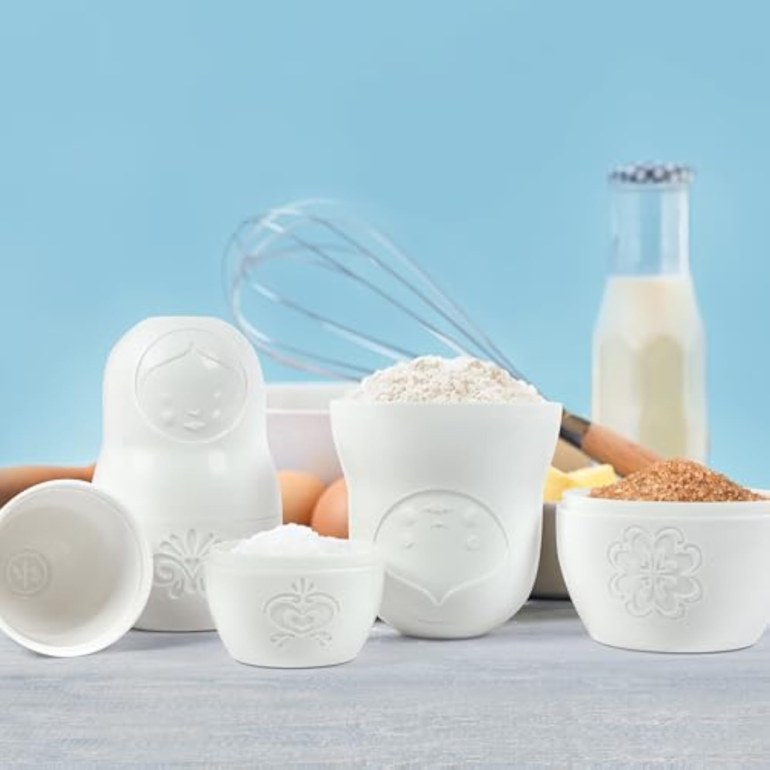 M-Cups Matryoshka Measuring Cups, Set Of 6, Russian Doll Nesting Measuring Cups, White