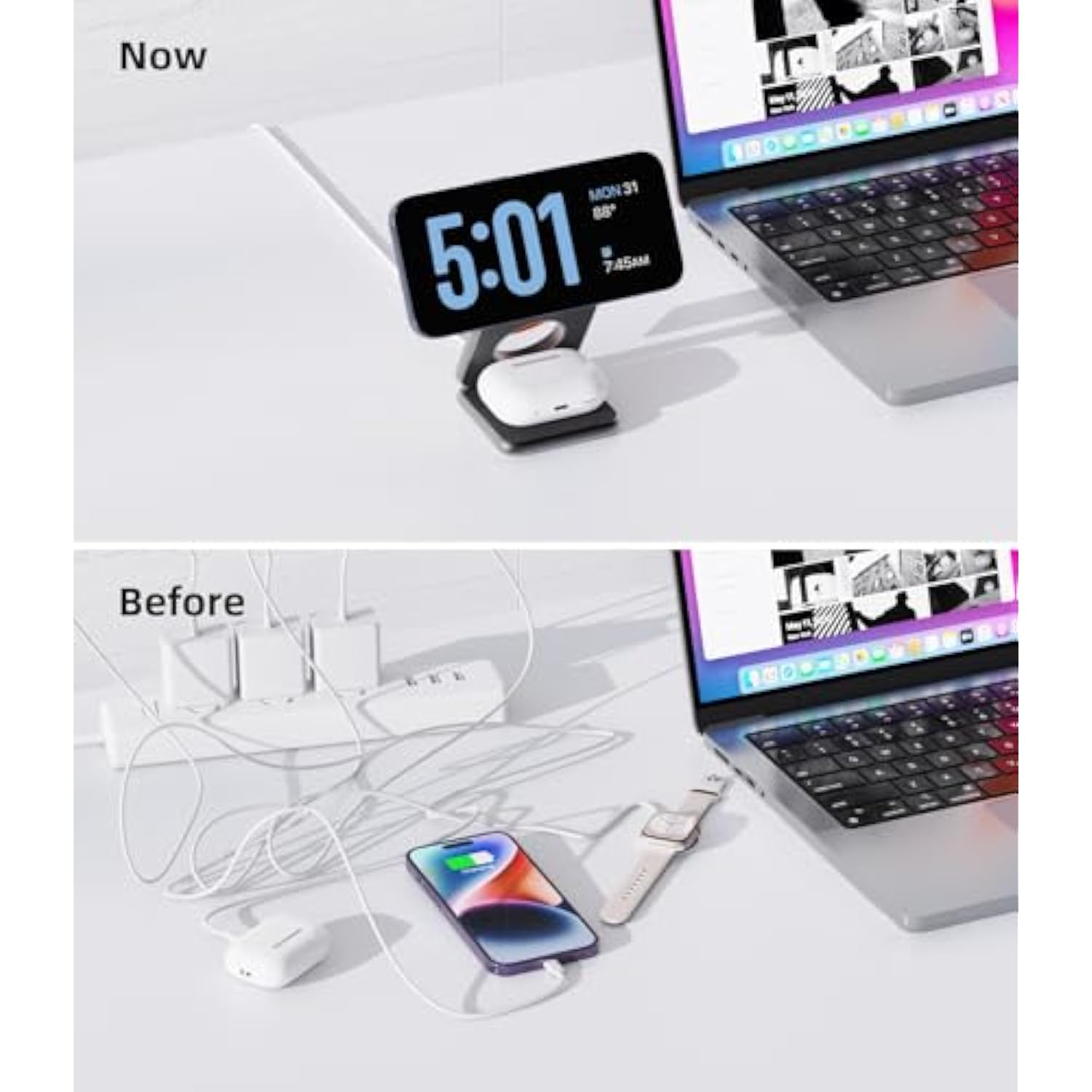 Foldable Magnetic Wireless Charger, X40 Aluminum Alloy 3 In 1 Charging Station For Apple, Fast Mag-Safe Charger Stand For Iphone 16 15 14 13 12 Series, 5W For Iwatch, Airpods 3/2/Pro, Gray