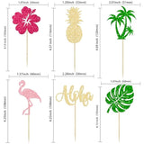 24Pcs Tropical Luau Cupcake Toppers Glitter Palm Tree Flamingo Pineapple Aloha Cupcake Picks Decorations For Hawaiian Luau Theme Birthday Party Supplies