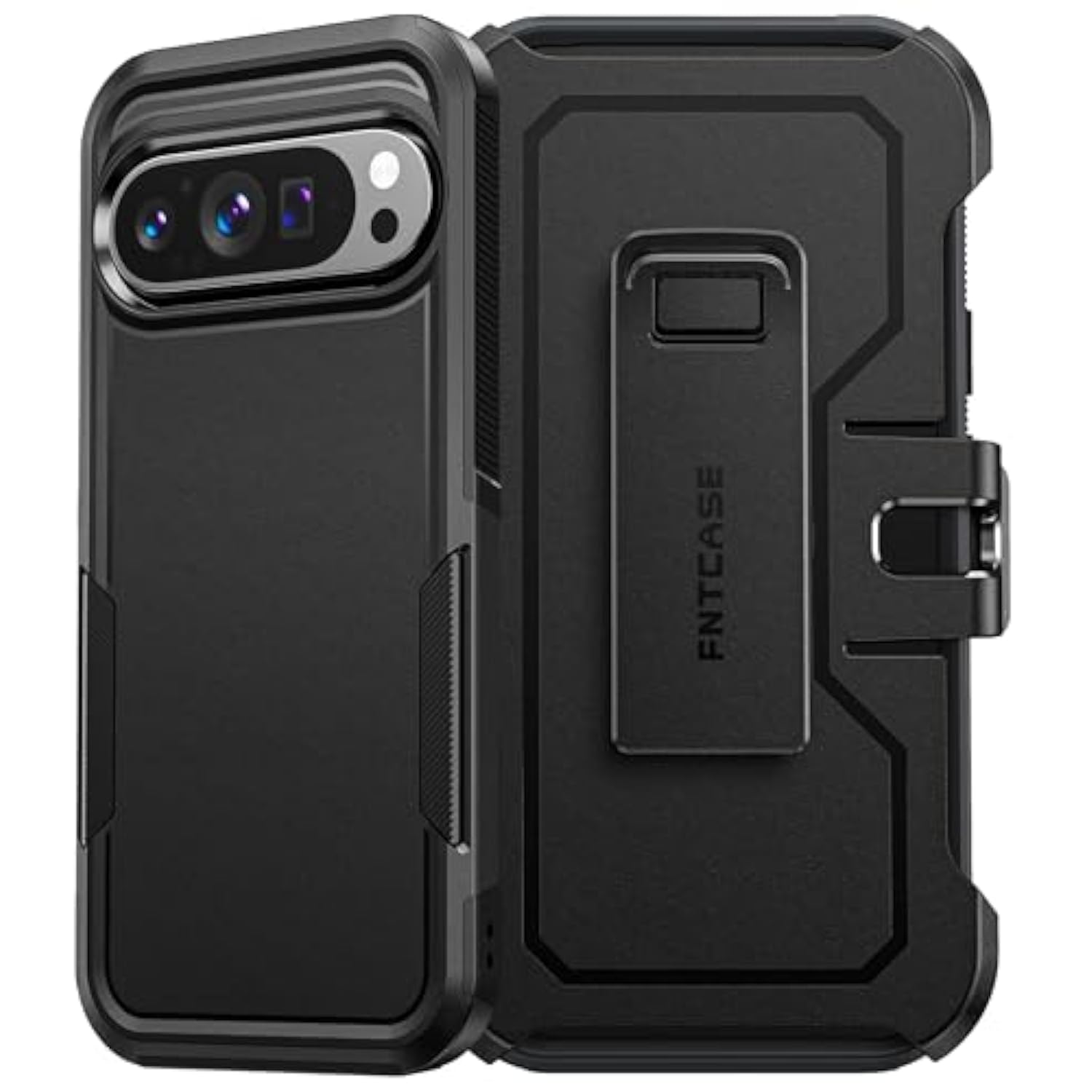 Pixel 9 Pro XL Dual Layer Case with Belt Clip, Heavy Duty Shockproof - Black