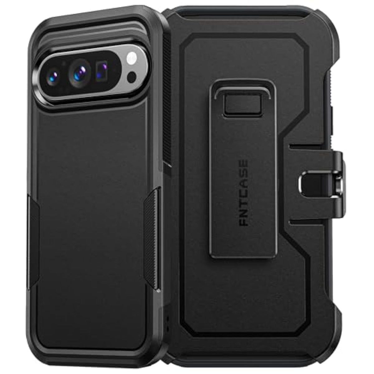 Pixel 9 Pro XL Dual Layer Case with Belt Clip, Heavy Duty Shockproof - Black