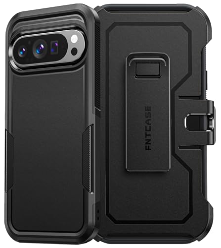 For Google Pixel 9 Case: Pixel 9 Pro Military Grade Drop Proof Protection Cell Phone Cover With Belt-Clip Holster | Dual Layer Rugged Heavy Duty Shockproof Protective Phonecase (Black)