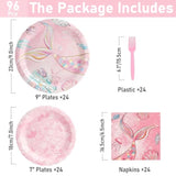 96 Pcs Party Plates, Pink Mermaid Paper Plates And Napkins Party Supplies For Birthday Baby Shower Picnic, Dessert Plates, Disposable Tableware Sets Serve For 24 Guests