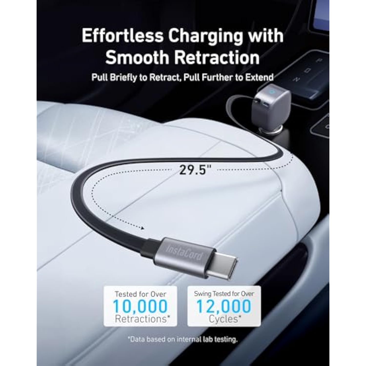 Anker USB-C Car Charger, 75W Max, Ultra-Compact, Type-C Fast Charger with Built-in Retractable USB-C Cable, Car Adapter for iPhone 16/15 Series, MacBook Pro/Air, iPad, Galaxy, AirPods, and More