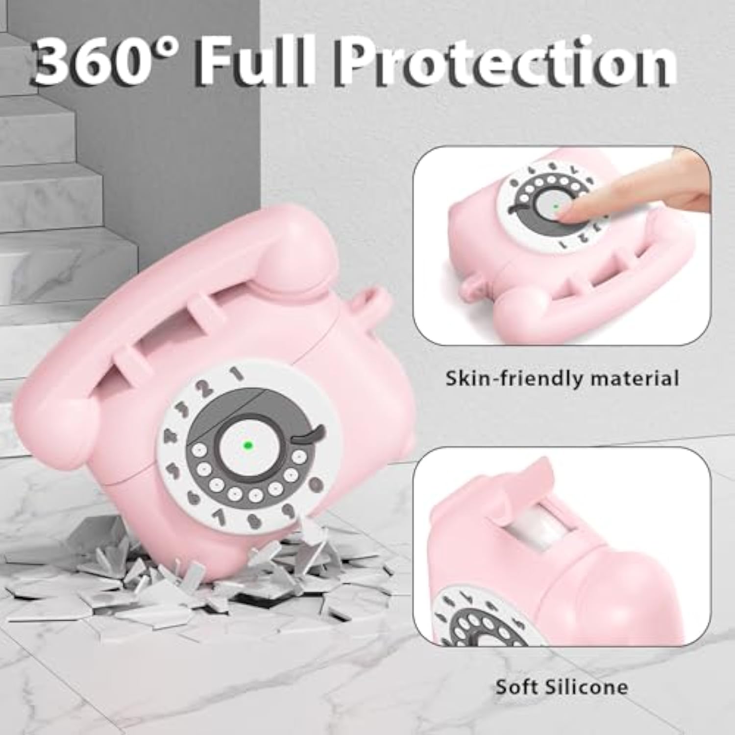 Airpods Pro 2 Case With Cleaner Kit, Retro Phone Design For Airpod Pro 2Th Generation Case Cover, Soft Silicone Shockproof Protective Case For Air Pods 2 Cases Cute (Pink)