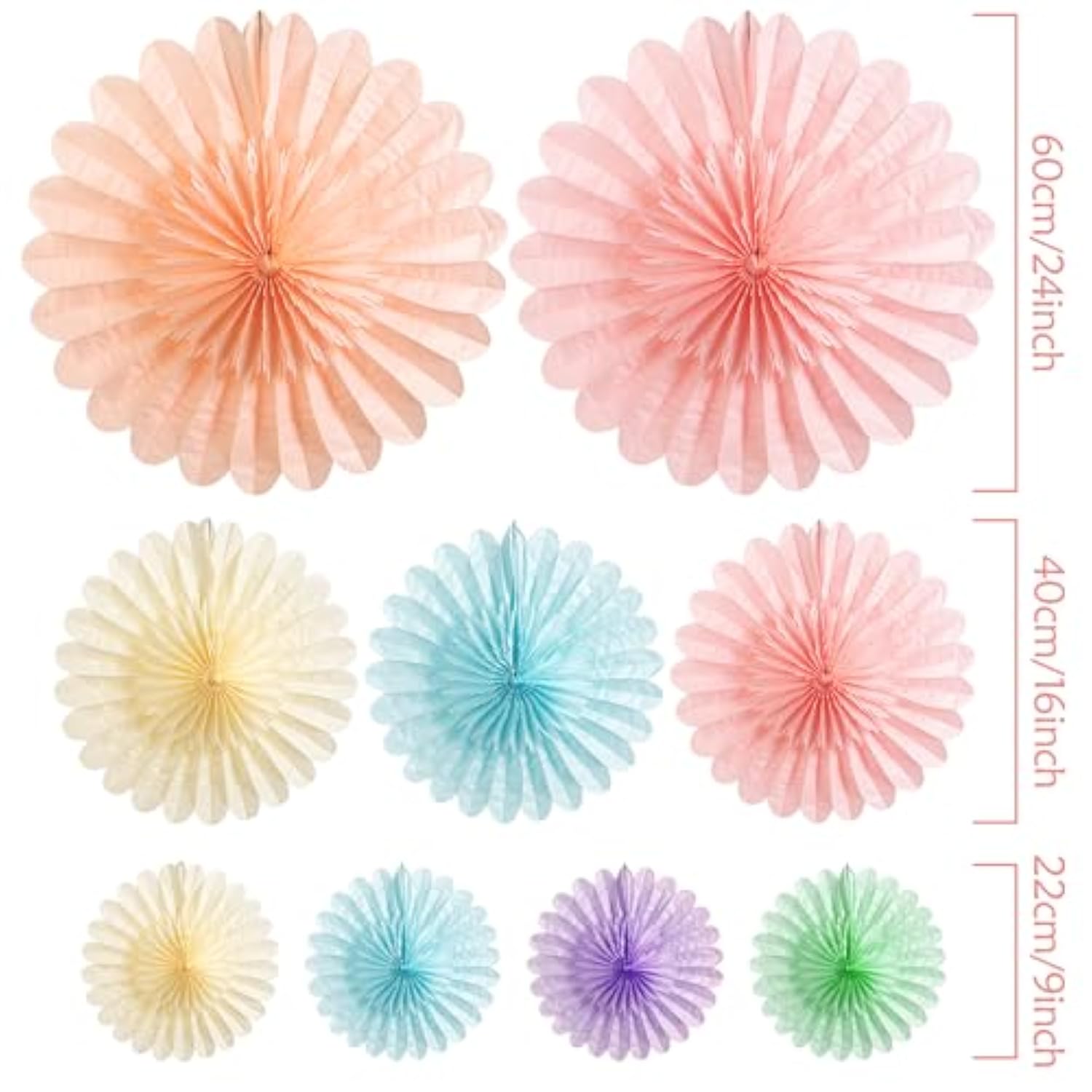 9Pcs Spring Pastel Paper Fans Party Decoration,Paper Flowers Wall Decoration, Rainbow Birthday Party Decorations Tissue Pom Poms For Birthday Wedding Baby Shower Classroom.