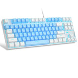 75% Mechanical Gaming Keyboard, Blue Switch, Led Blue Backlit, 87 Keys Compact Tkl Wired Keyboards For Windows Laptop Pc Gamer - Blue/White