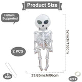 2Pcs 34x62" Scary Skeleton Foil Balloons - Life-Size Skull for Halloween & Haunted House
