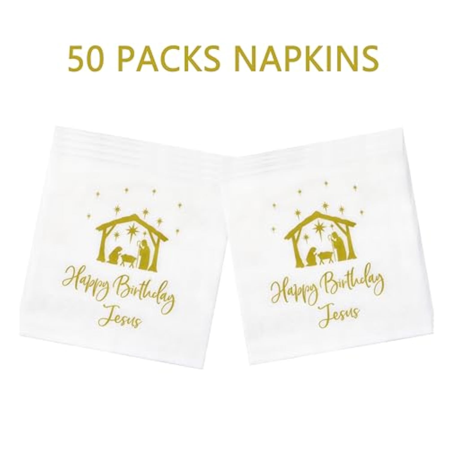 Happy Birthday Jesus Napkins, Christmas Nativity Of Jesus Napkins, Christmas Party Decorations, Happy Birthday Christening Party Decorations For Table Decorations (5 X 5 In, 50-Pack)