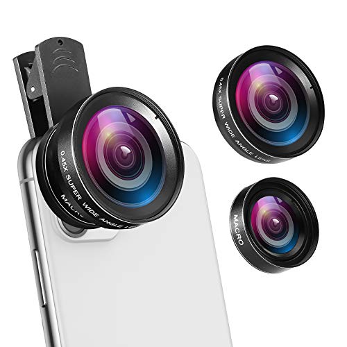 (Upgraded) Phone Camera Lens, 0.45X Super Wide Angle Lens, 15X Macro Lens, Clip-On 2 in 1 Professional for iPhone Lens Kit for TIK Tok, Vlog, Yotube,