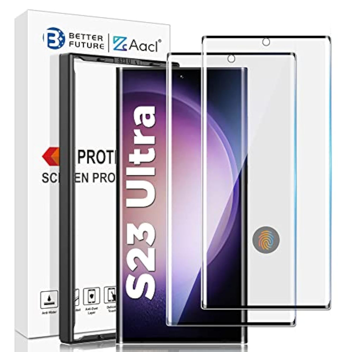 For Samsung Galaxy S23 Ultra Screen Protector Tempered Glass, 3D Curved Glass For S23 Ultra 5G,6.8 Inch [Fingerprint Unlock][Anti-Scratch][Case Friendly][2 Pack]