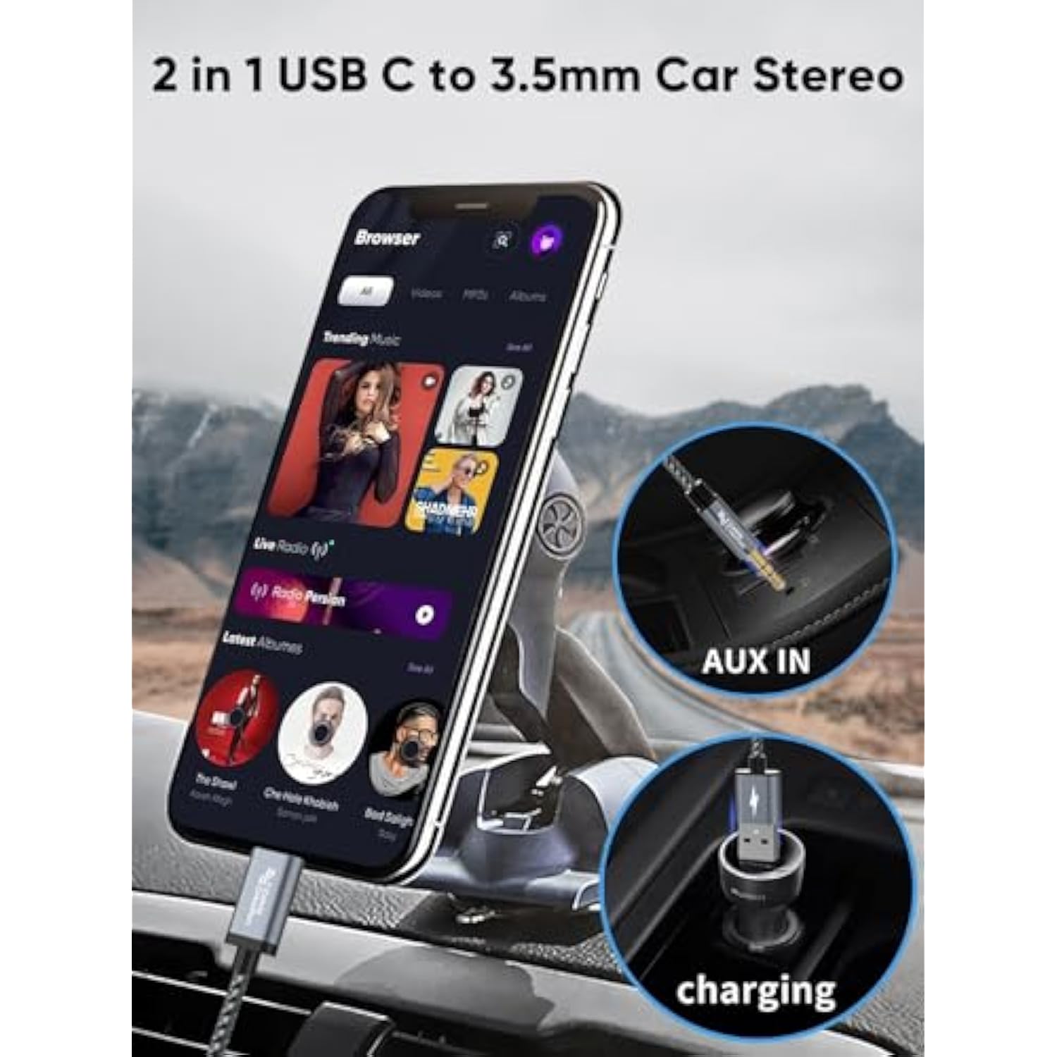 Cablecreation Usb C To 3.5Mm Audio Cable With Usb Charging Cable, Car Aux Cable, Type C To Aux Jack Headphone Car Stereo With Pd 18W Charge For Iphone 15 Pro Max Plus, Galaxy S24/S23/S22+, Pixel 8/7/6