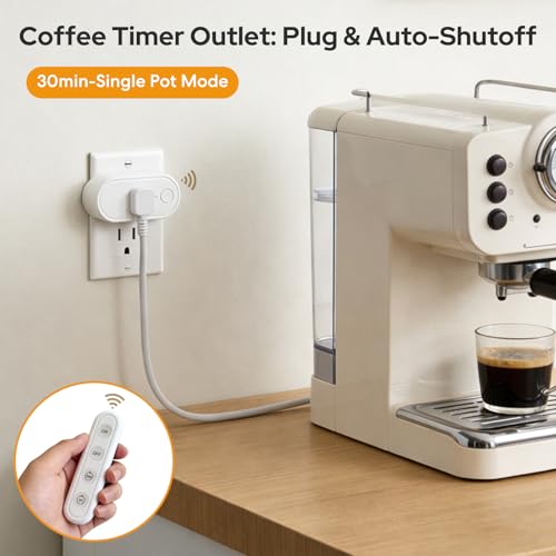 Remote Control Timer Outlet, 30-Minute/2-Hour Countdown, Auto Shut-Off Switch For Lights, Iron, Fan, Coffee Maker, Kitchen & Bedroom Use, 15 A / 1 875 W
