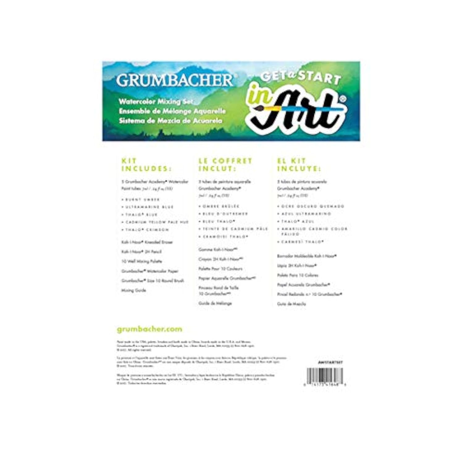 Grumbacher Academy Watercolor Get a Start in Art Set, Includes Watercolor Paper, Mixing Guide, Brush, Palette, Kneaded Eraser and More (AWSTARTSET)