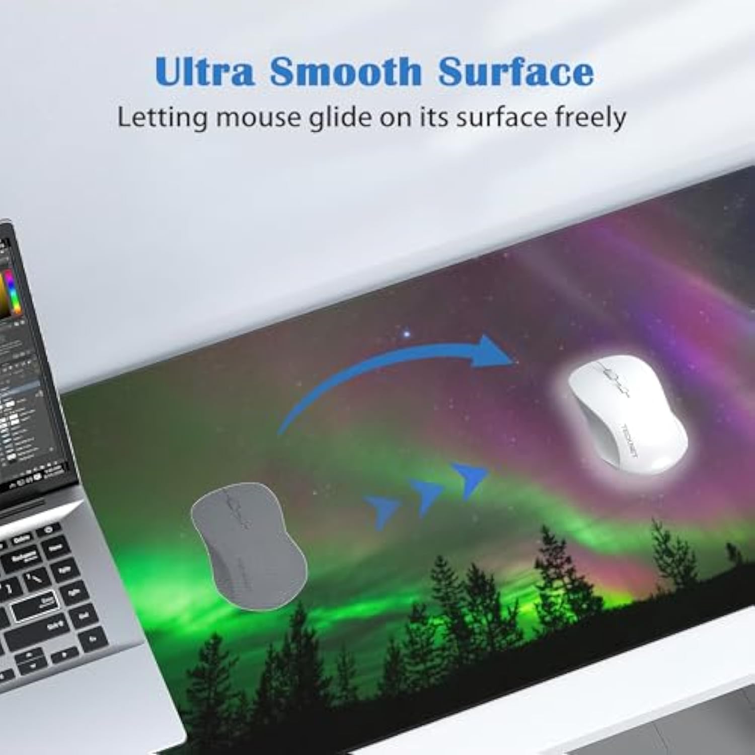 Northern Lights Mouse Pad Gaming Forest Mousepad Desk Mat,Smoothing Fabric Mousepad For Fluid Control,Ultra-Stable Non-Slip Rubber Base Mouse Pad,Stitched Edges(31.5X15.7 In)