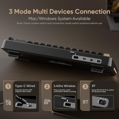 K65 Wireless Mechanical Keyboard, Cnc Knob, Tri-Mode Bt5.0/2.4Ghz/Usb-C Hot Swappable Custom, Pre-Lubed Linear Coconut Switches, Gasket Structure, Rgb Gaming Keyboard, Black-Gold