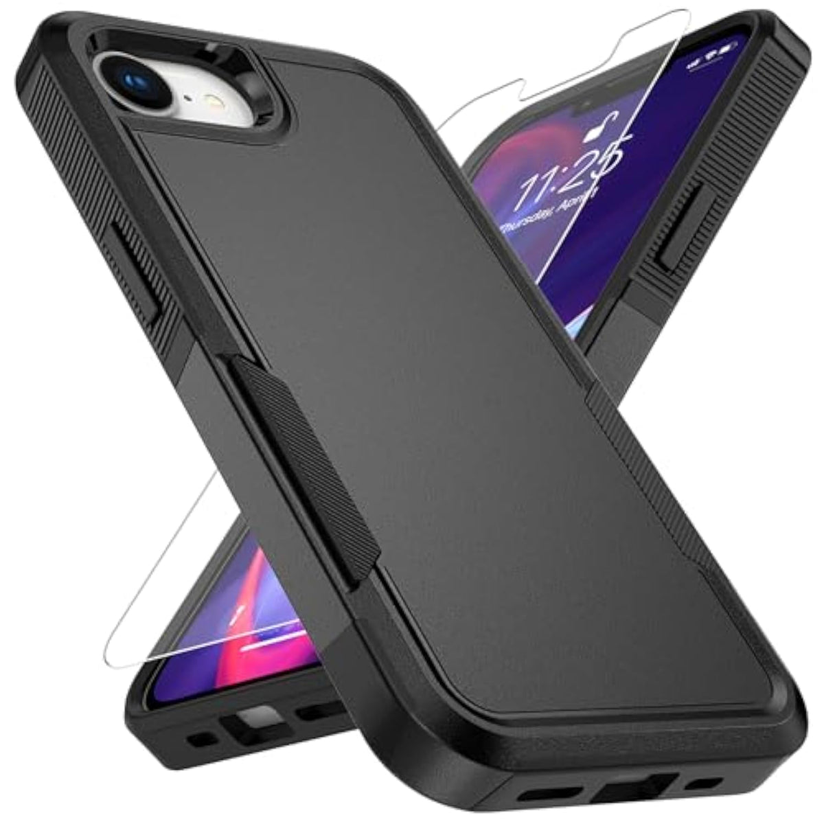 For Iphone 16E Case With Hd Screen Protector, 10 Ft Military Grade Drop Protection, Anti-Slip Phone Case, Black