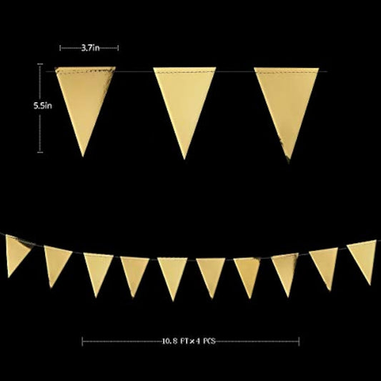 40 Ft Gold Triangle Flags Banner Double Sided Metallic Paper Pennant B