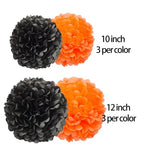 12Pcs Orange Black Hanging Tissue Paper Pom Poms,Ceiling Pompoms Flowers for Halloween Graduations Birthday Party Decorations