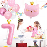 Pink Cat Number 7 Balloon with Crown for Girls 7th Birthday Party Decor