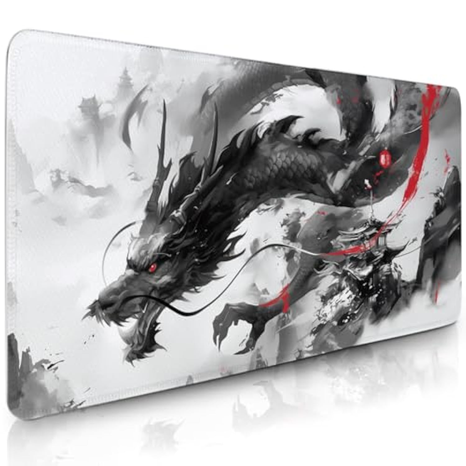 Xxl Dragon Mouse Pad - Black And White Dragon Mouse Pad, Eetended Gaming Mousepad, Xxl Anime Gaming Keyboard Mat, Large Extended Desk Mat For Keyboard And Mouse, 15.7”X 35.4”