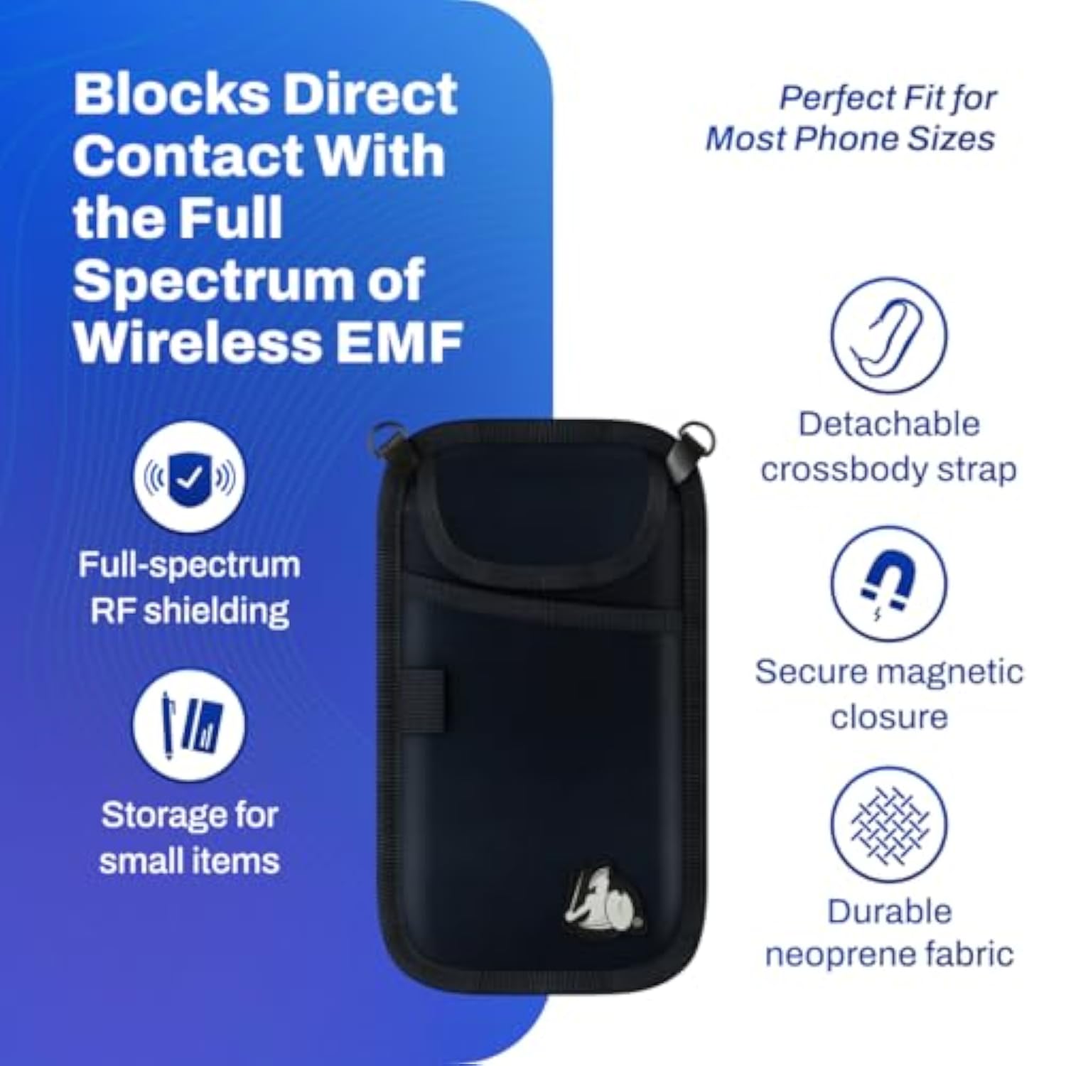 Emf Radiation Blocker Phone Pouch (Black) - Lightweight Radiation Blocker For Cell Phone With Crossbody Strap - Emf Shield With Extra Pocket (7.5 X 4 In)