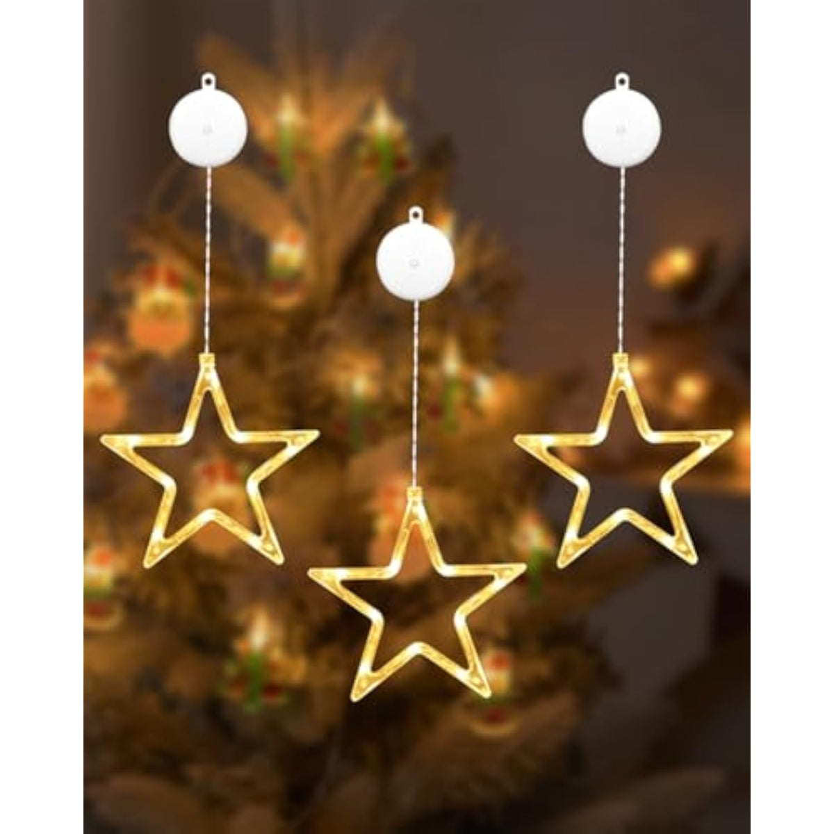 Led Stars Christmas Lights,3 Pack Led Christmas Window Lights,10 Leds Christmas Decorations With Timer For Window Decora