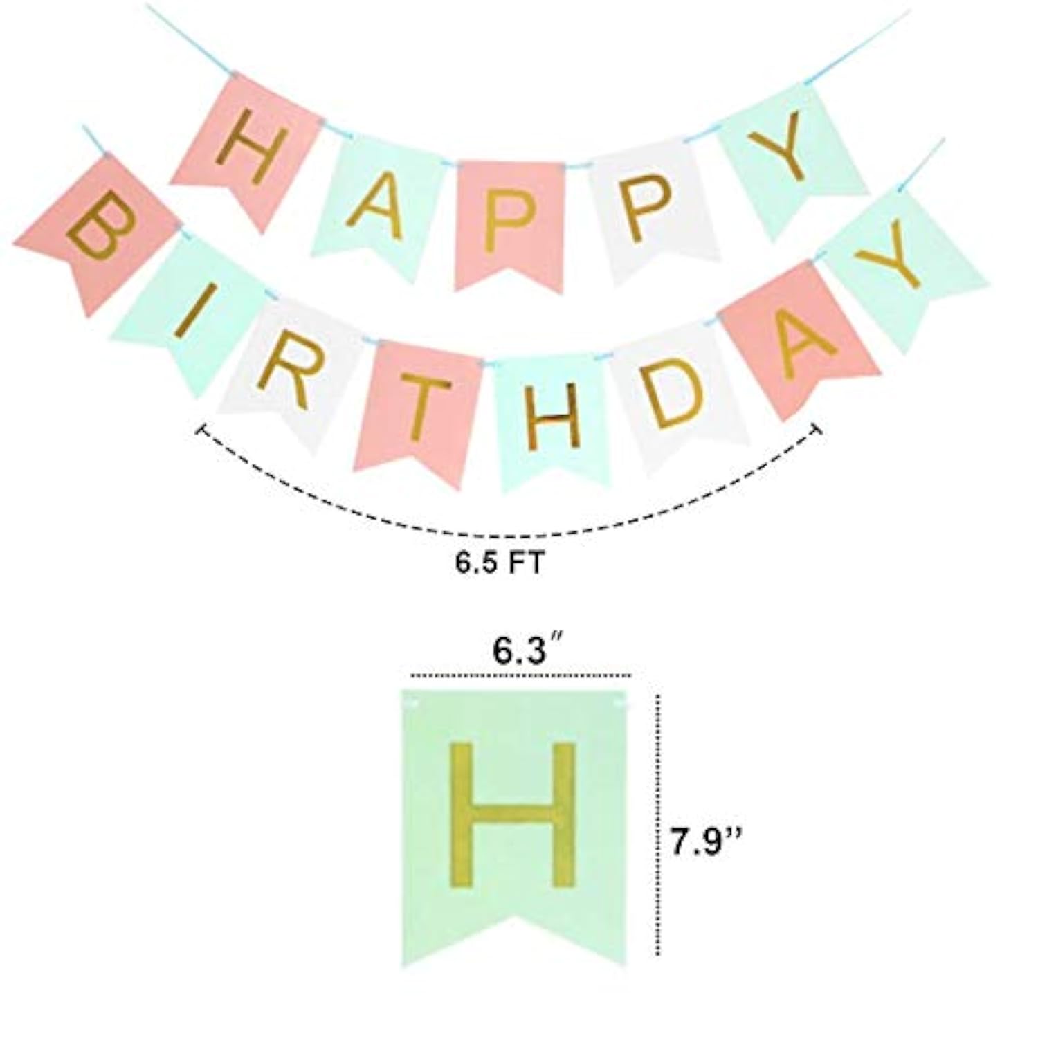 12Pcs Mint Peach Birthday Set with Banner, Pom Poms, and Tassel Garland