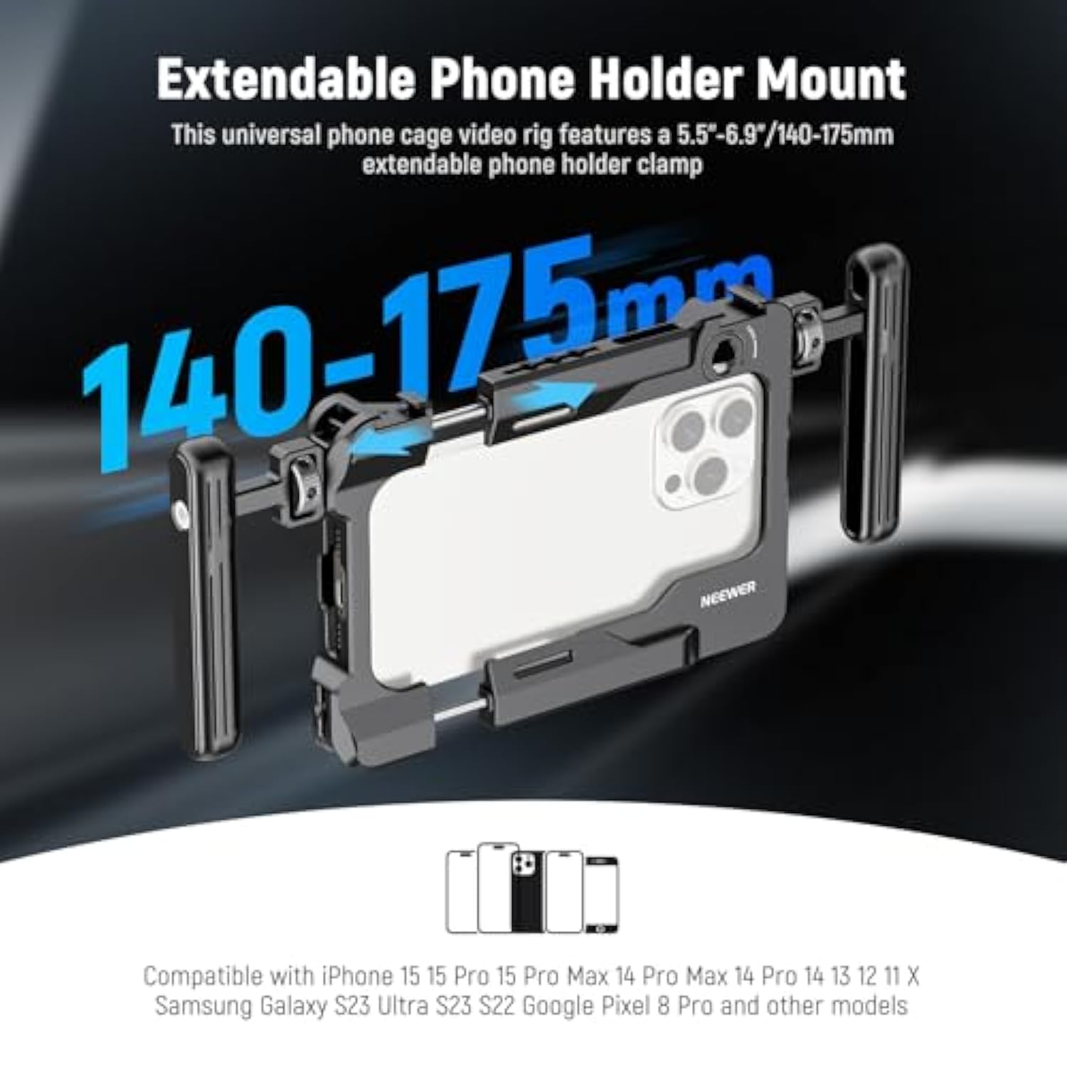 Neewer Universal Smartphone Video Rig With Handles, 67Mm Filter Adapter, Anti Drop Cold Shoe For Dji Mic, Phone Cage Stabilizer For Video Recording For Iphone 15 Pro Max S23 Ultra Pixel 8 Pro, Pa017