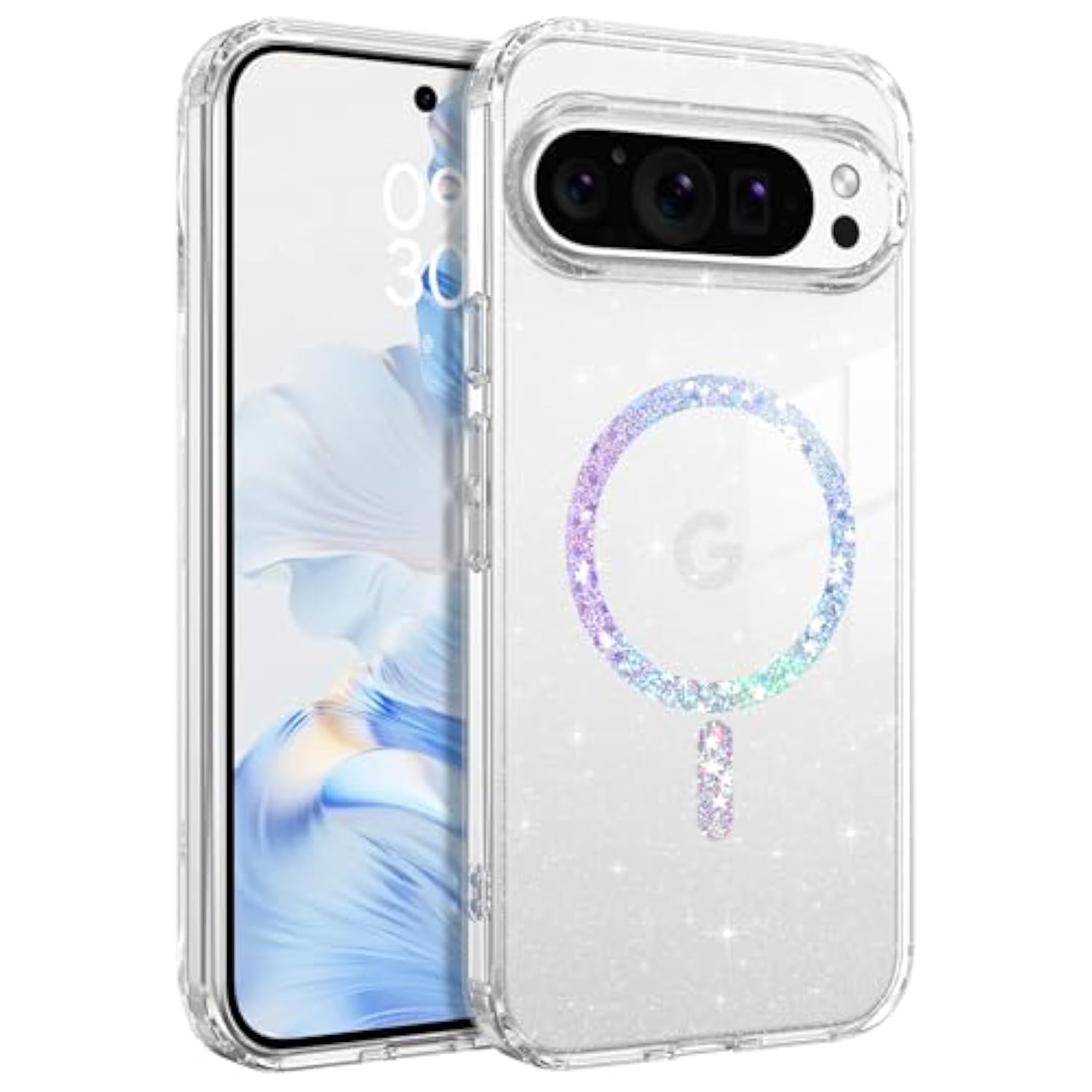 Magnetic For Google Pixel 10 Pro Case, Clear Crystal Glitter Bling Phone Case Pixel 10 Pro [Compatible With Magsafe], Shockproof Sparkly Cute Women Girl Cover For Pixel10 Pro, Glitter Clear