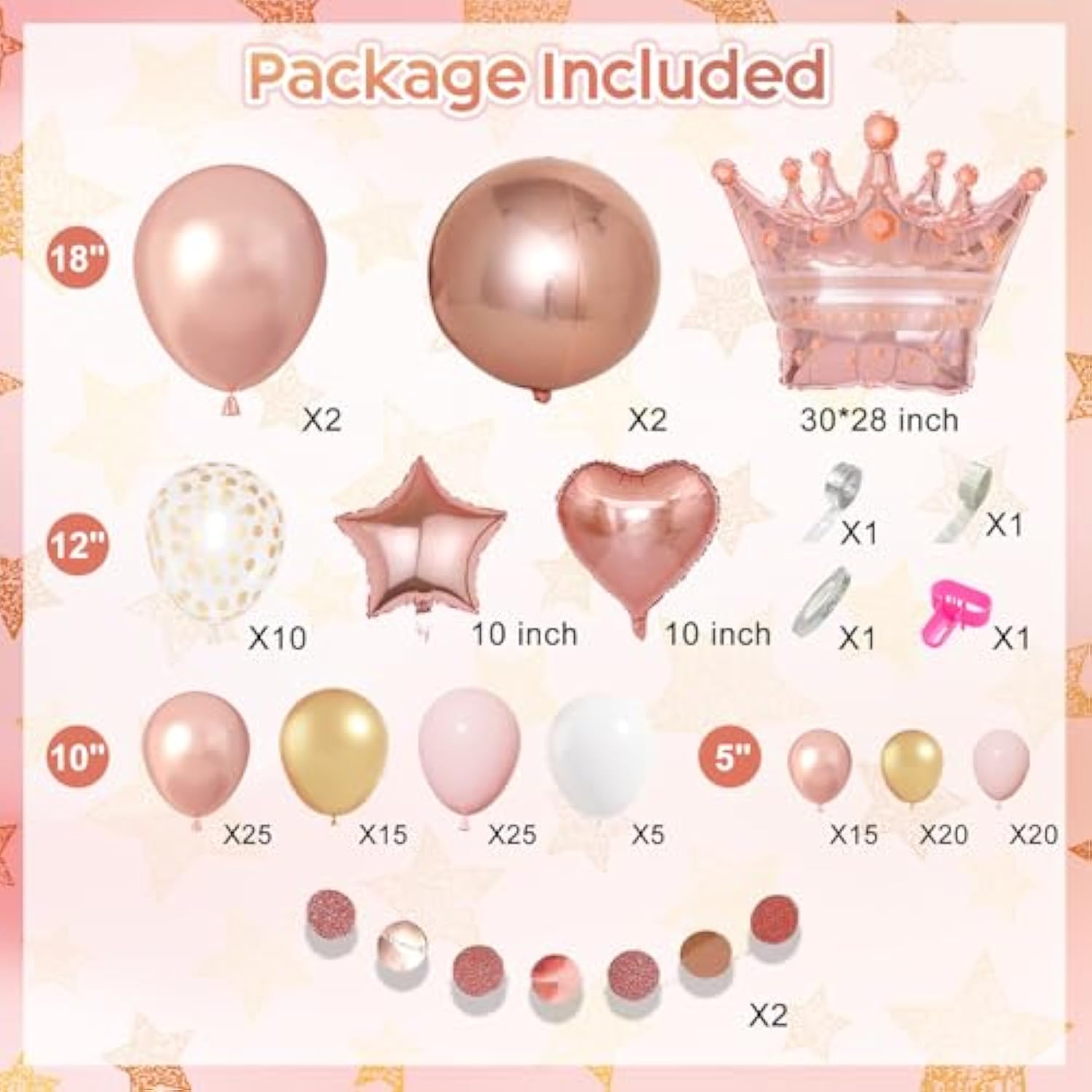 149Pcs Rose Gold Balloons Arch Kit, Pink Rose Gold White Cardioid Pent