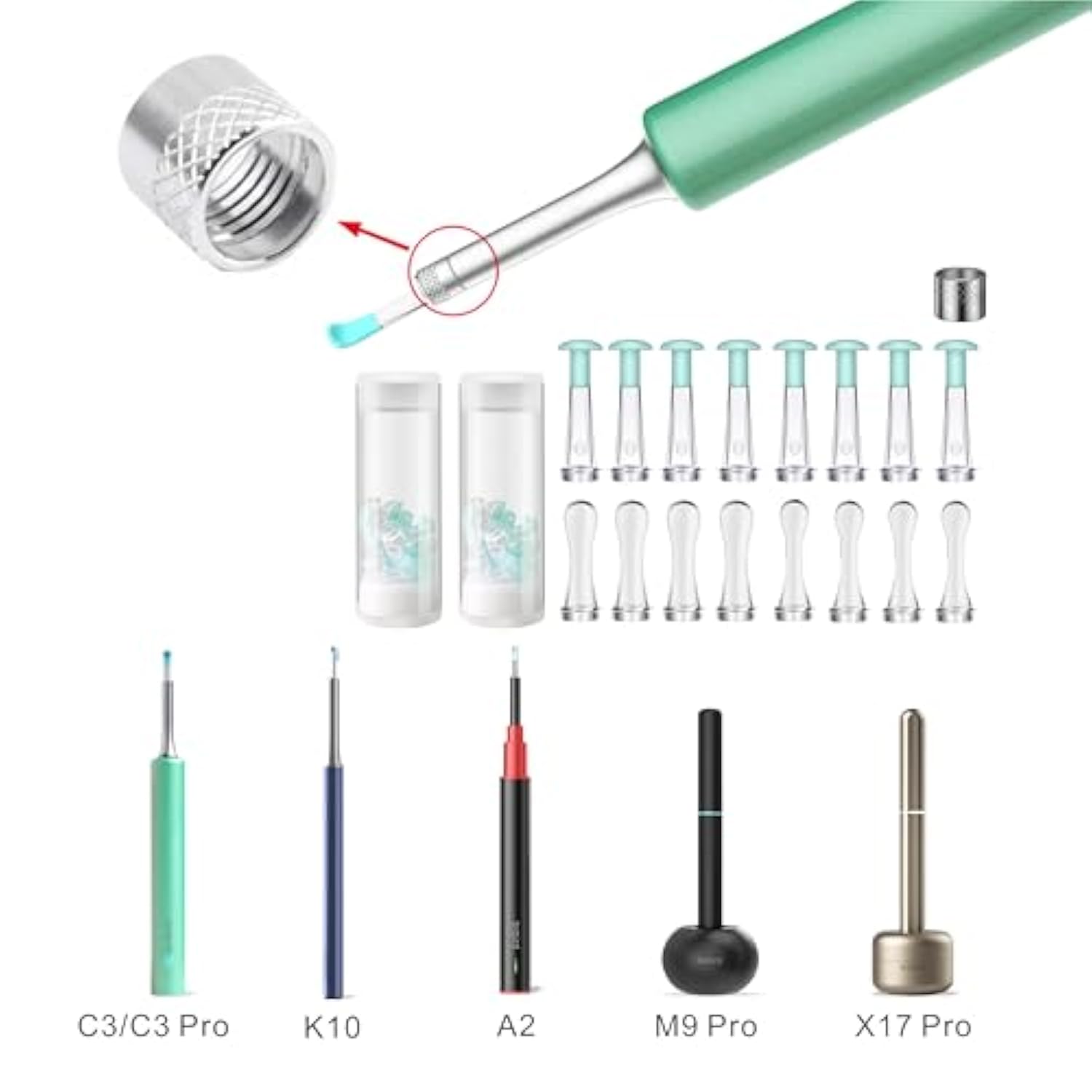 Replacement Tips Ear, 16 Pieces Waterproof Silicone Ear Spoon For Ear Wax Removal Endoscope, Original Ear Cleaner Tips For C3/C3 Pro/M9 Pro/X11 Pro/K10/X17 Pro/T5