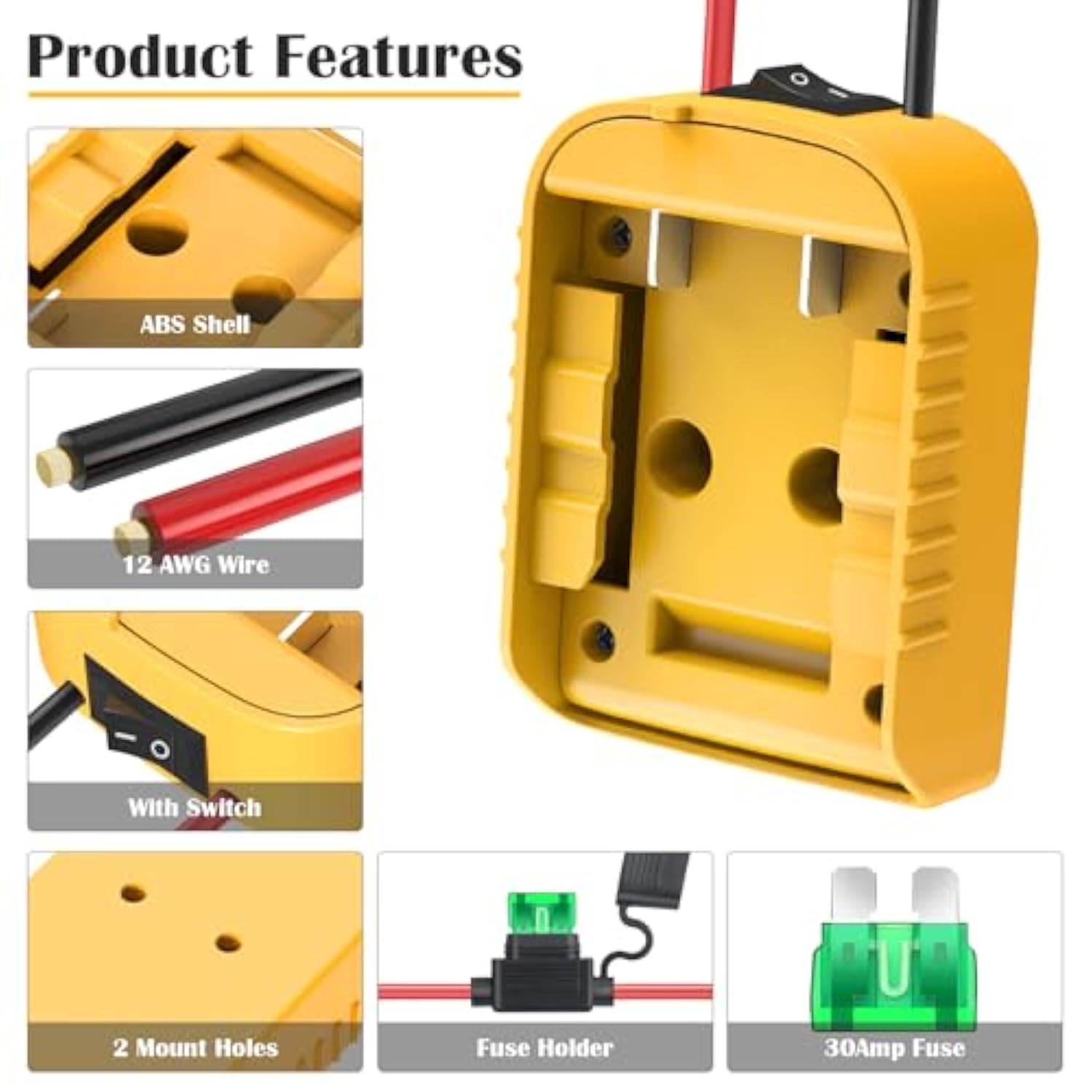 Power Wheels Adapter For Dewalt 20V Battery Adapter Power Wheels Battery Converter Kit With Fuse & Switch And Wire Harness Connector 12Awg Wire For Diy Rc Toys And Ride On Truck