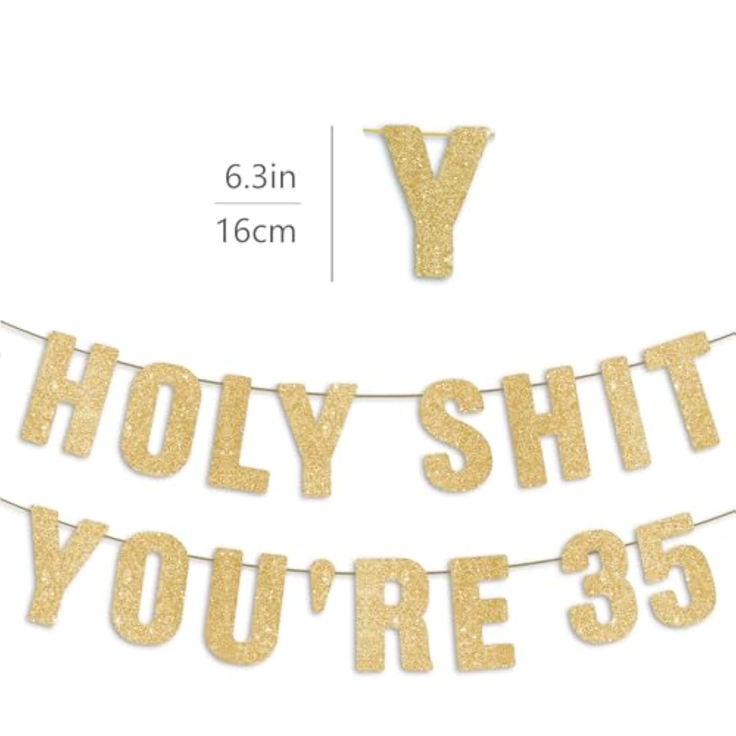 35Th Birthday Decorations For Men, Funny 35 Years Old Party Decor Sign 35Th Birthday Gifts For Women, Pre-Strung 35Th Party Banner - Gold Glitter