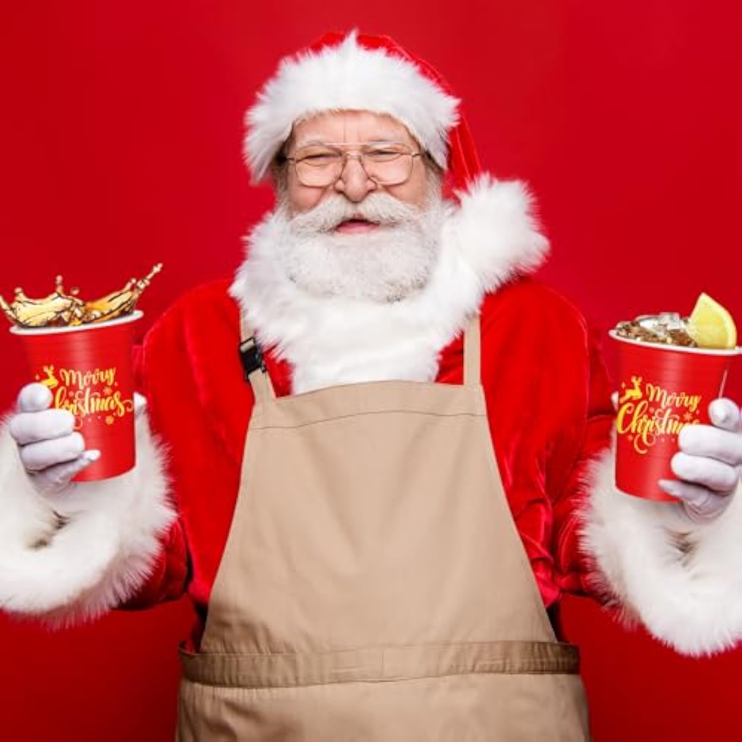 50Pcs Merry Christmas Plastic Cups 16Oz Red Gold Snowflake Deer Design Disposable Cups Decorative Xmas Party Cups For Hot Cold Drinks Coffee Juice Beer Candy Snacks