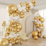 White And Gold Balloons Arch Kit, 124Pcs White Gold Confetti Metallic Latex Balloons Arch For Baptism, Baby Shower, Birthday Party Decorations