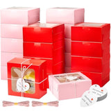 50 Pcs Valentine'S Day Cookie Boxes With Window 4X4X2.8 Inch Red Pink Pastry Bakery Treat Boxes Individual Cupcake Container For Valentines Macaroon Wedding Birthday Party