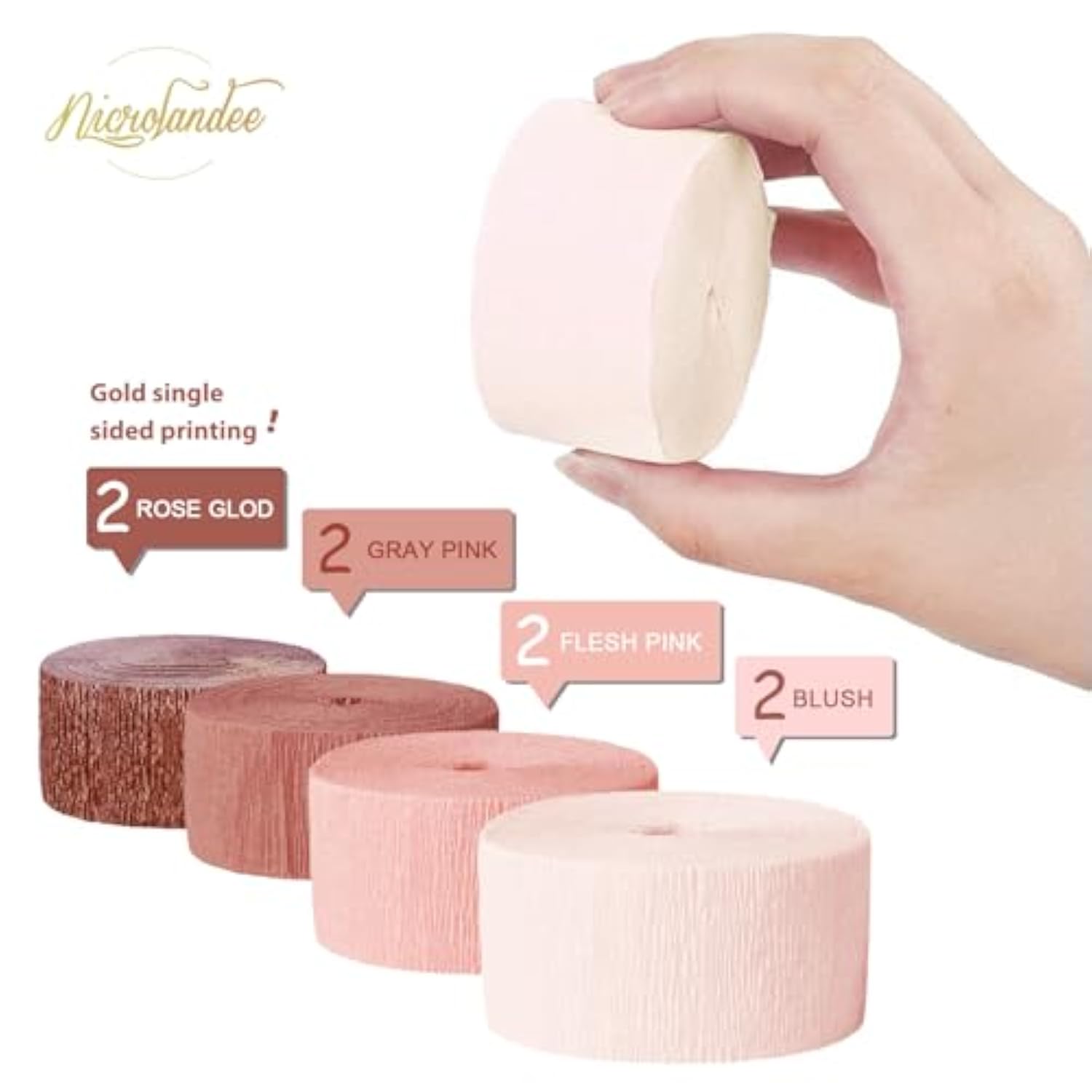 Wedding Party Supplies - 8 Rolls Rose Gold Crepe Paper Streamers Tassels Streamer Paper For Wedding Valentine'S Day Birthday Baby Bridal Shower Family Gathering Decorations, 82Ft Long